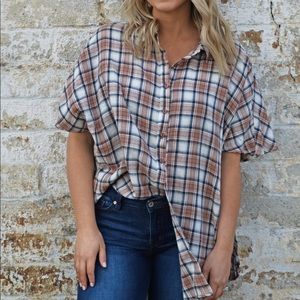 Toffee plaid top